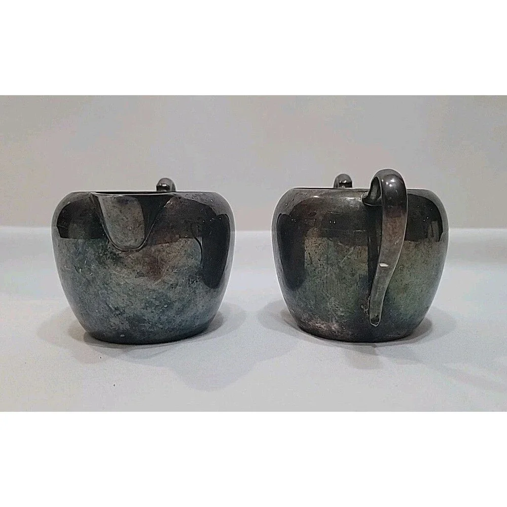 Vintage Wallace Silverplate Creamer & Sugar Bowl Set Mid-Century Modern C8647